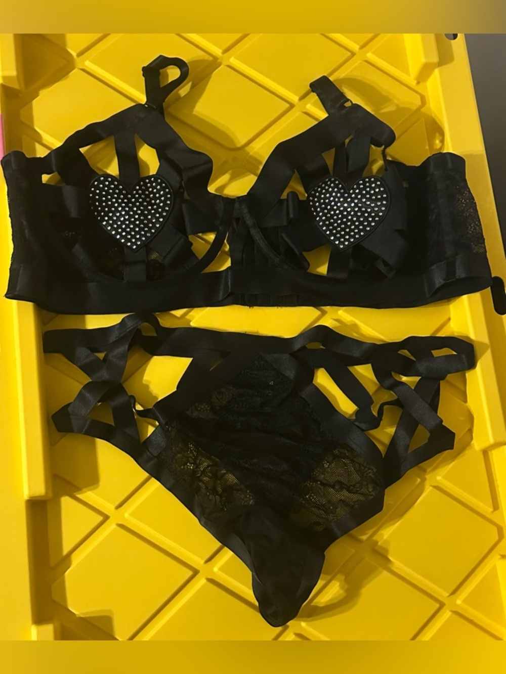 Torrid  Diamante Hearts Open Cup Bra & Studded Heart Panty Set